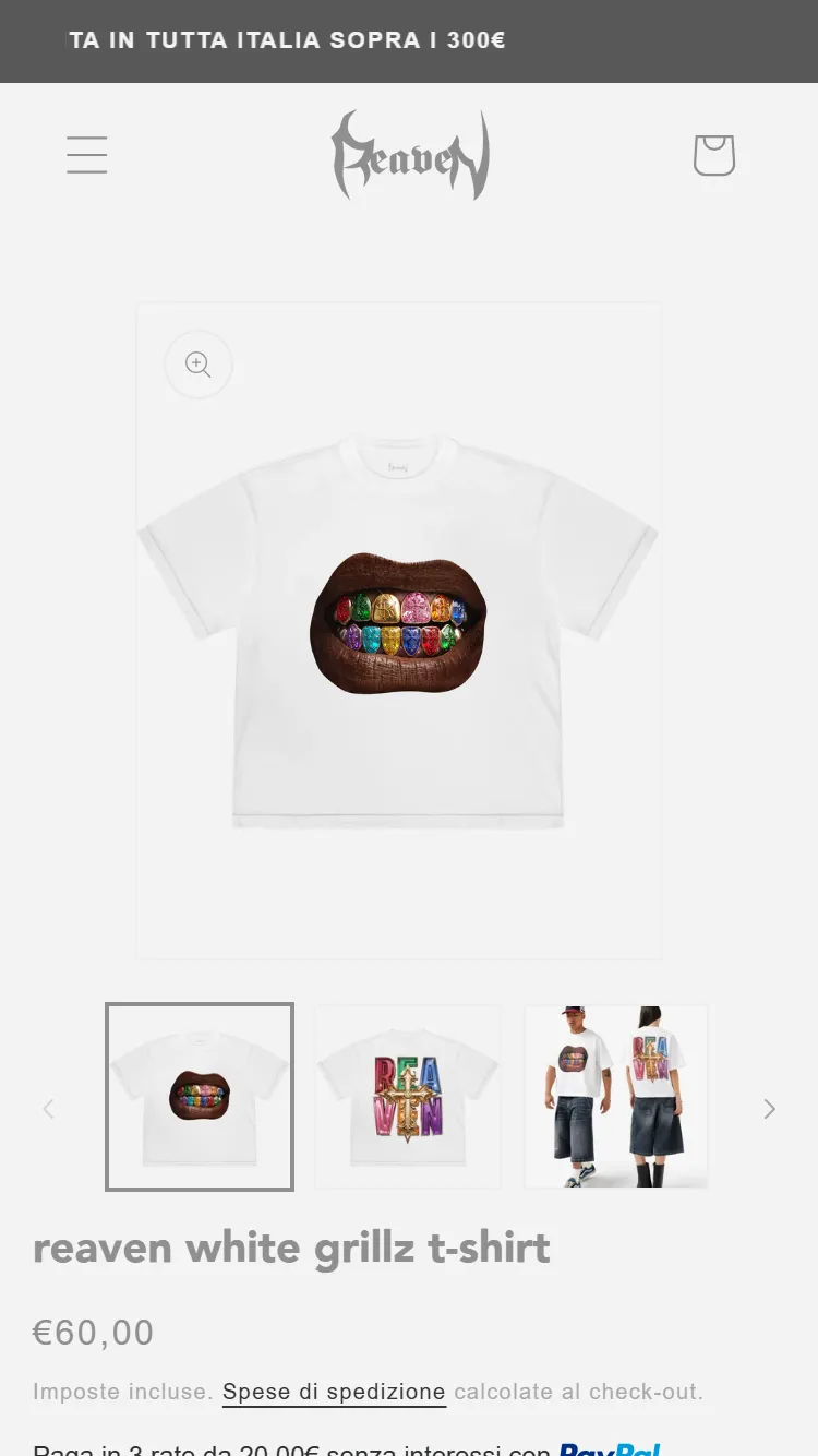 Scheda prodotto della white grillz t-shirt da smartphone, con galleria e varianti