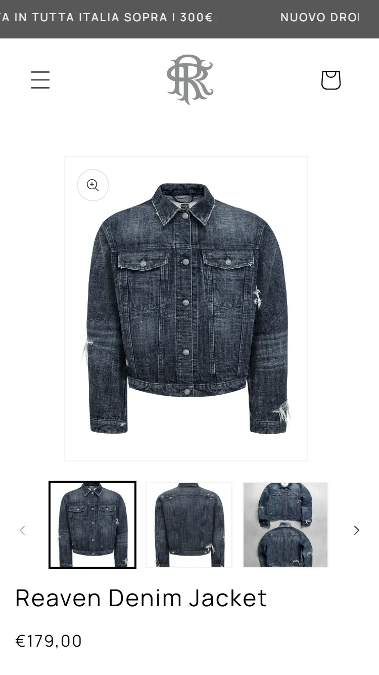 Scheda prodotto della Denim Jacket da smartphone dopo il restyling 2026: foto, prezzo e selezione della taglia