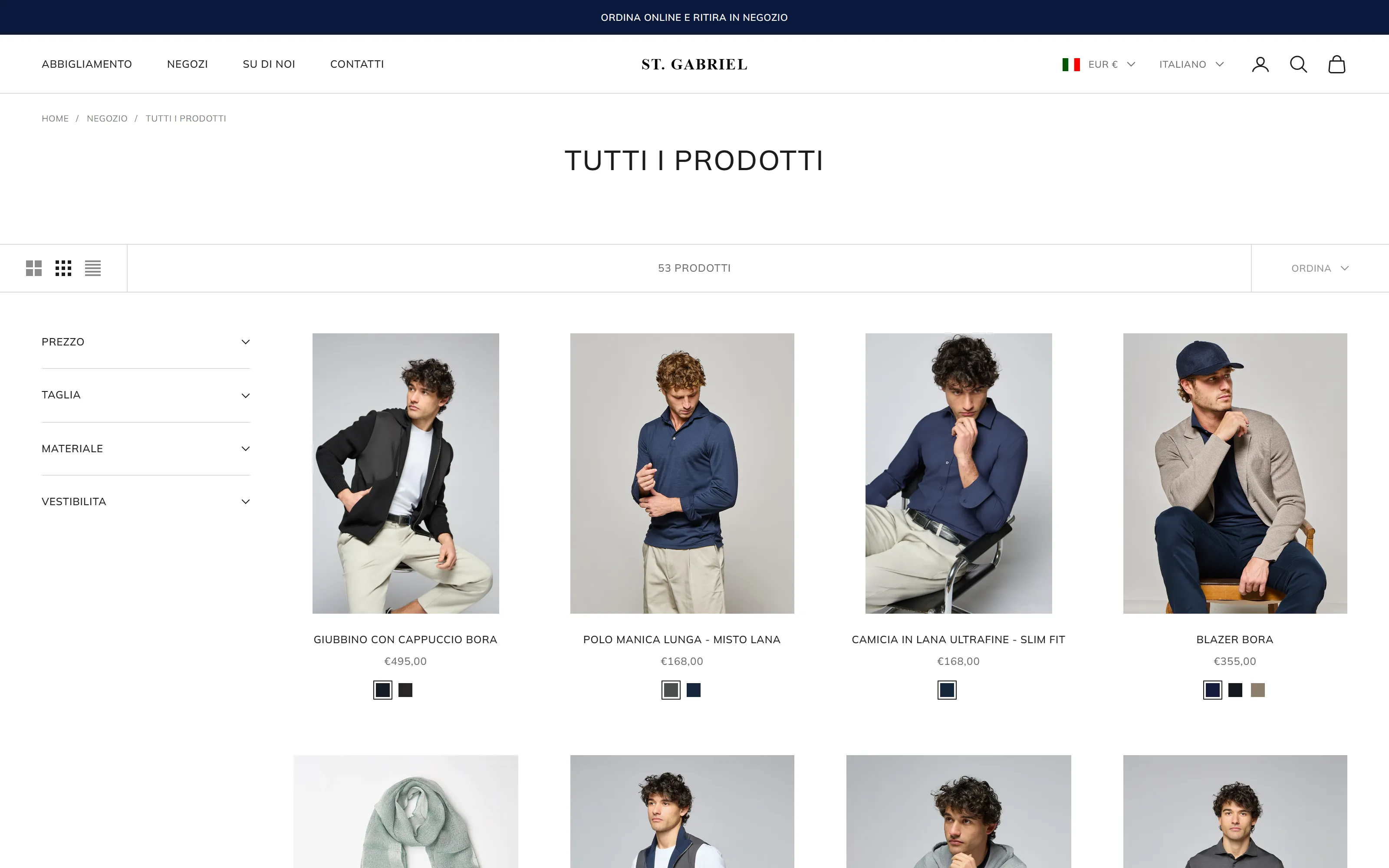 Pagina collezione di St. Gabriel con griglia prodotti e filtri